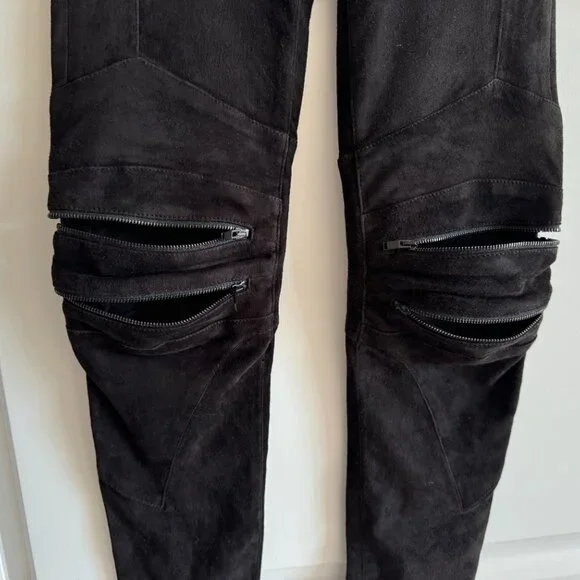 SAINT LAURENT Suede Biker Zipped Detailed Pants - Picture 4 of 13